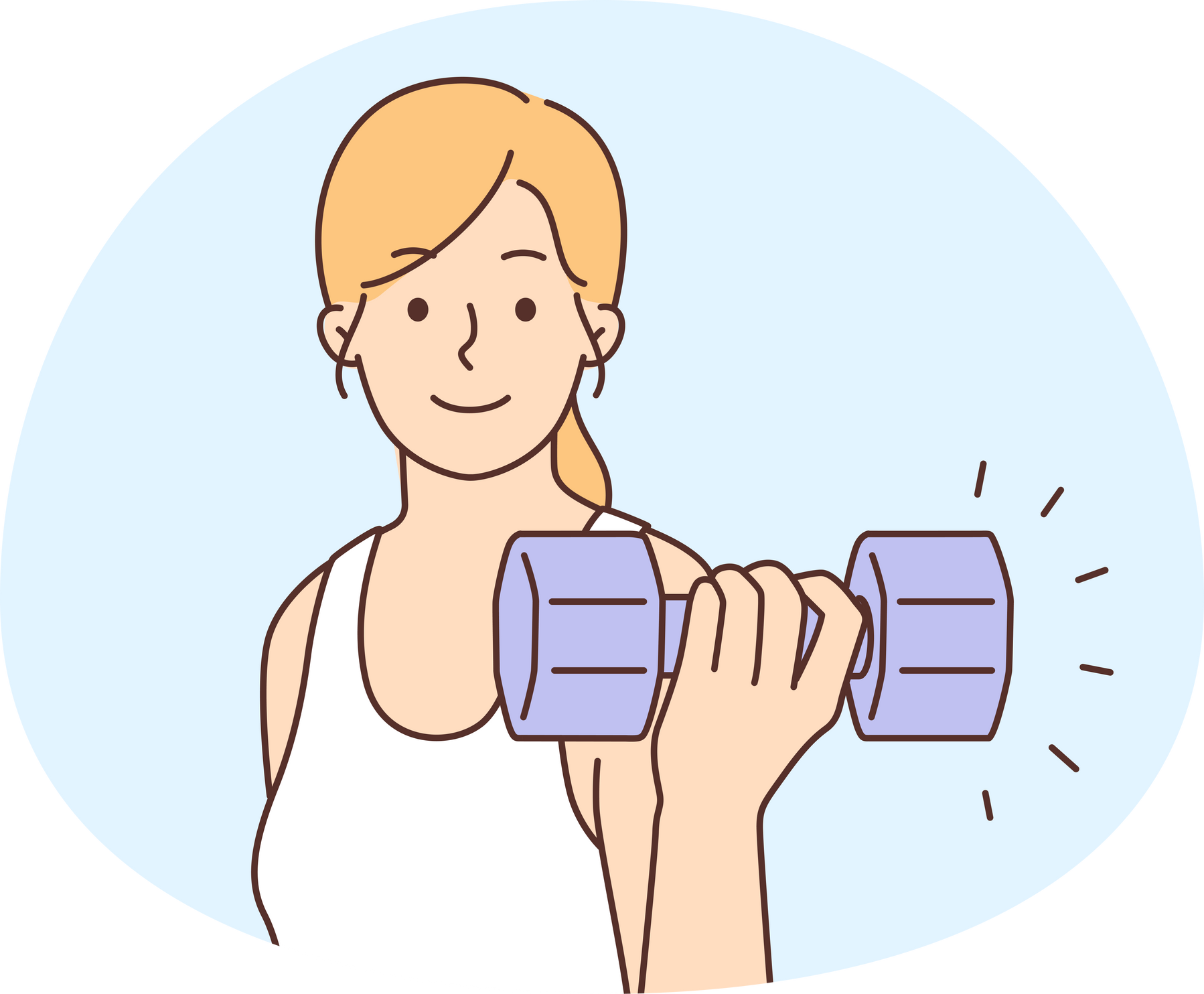 Happy woman training with dumbbells